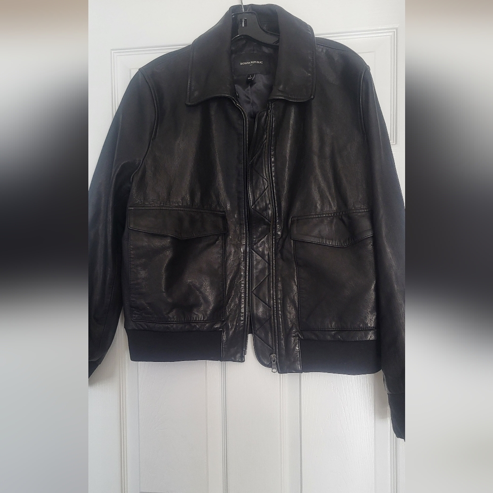Banana Republic Black Leather Bomber Jacket
